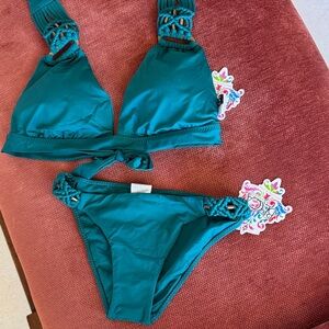 Teal Crochet Strap Bikini Set